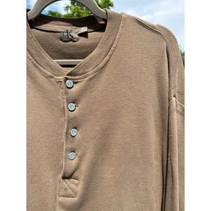 Vintage Calvin Klein Mens Henley Shirt Medium Brown Long Sleeve Gorpcore 90s Y2K